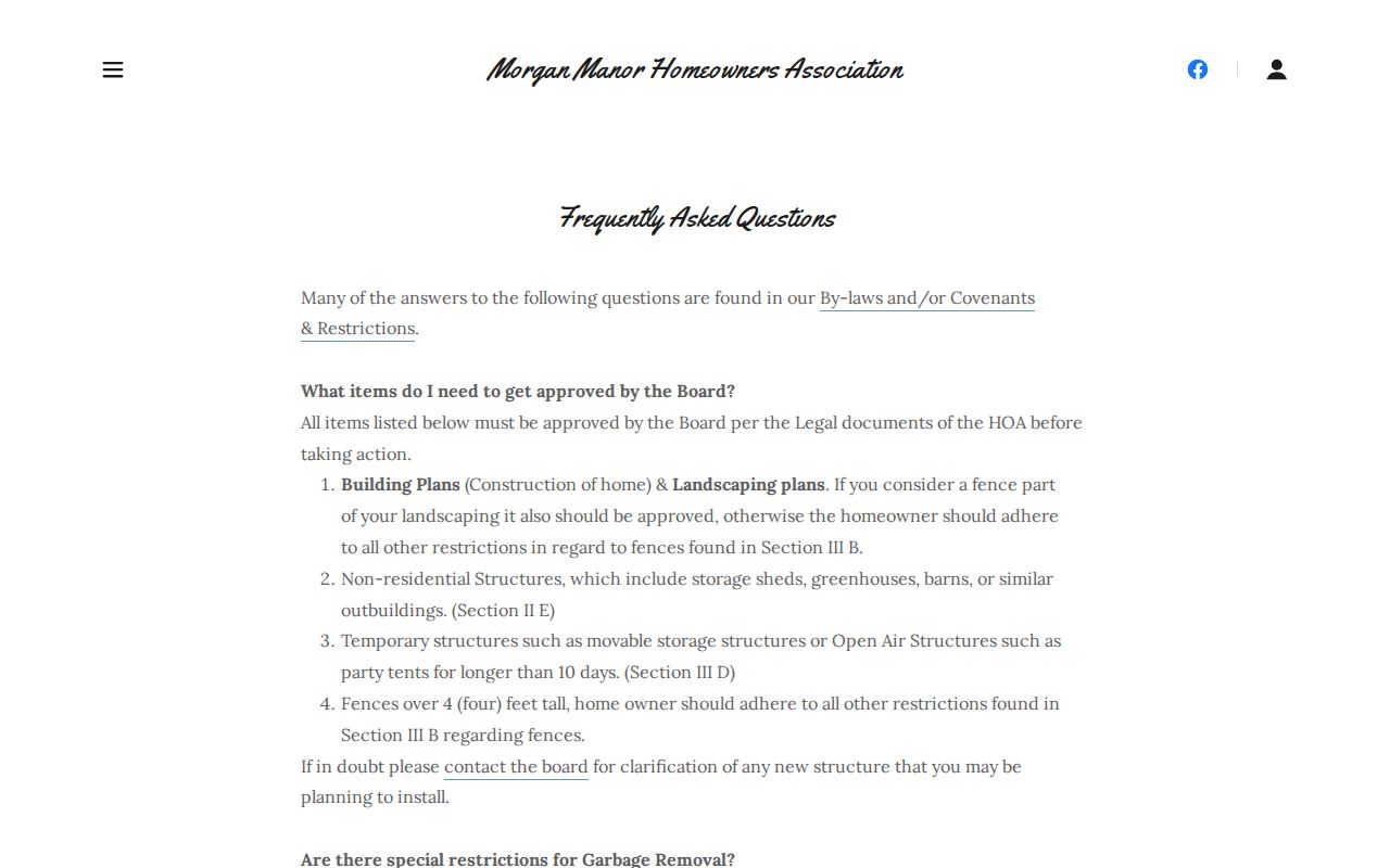 Georgetown neighbors Morgan Manor governance FAQ