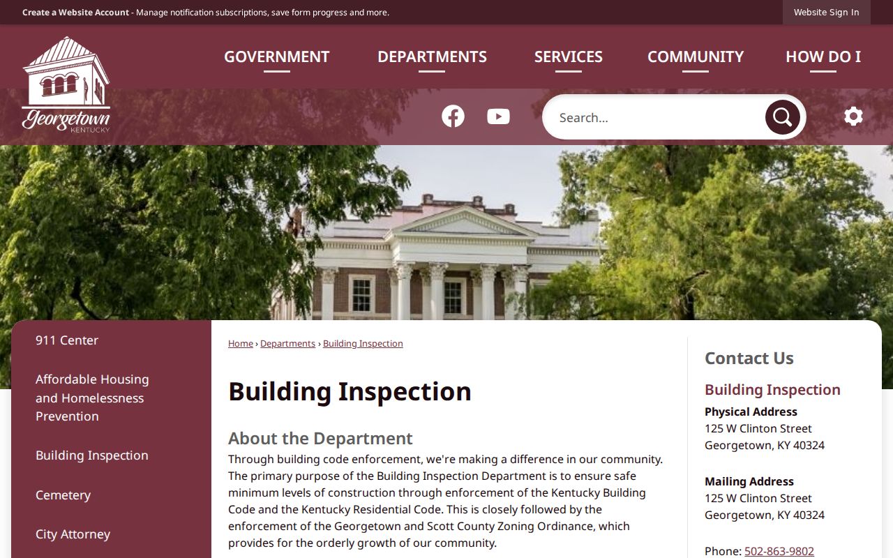 Georgetown street directory city building inspection records