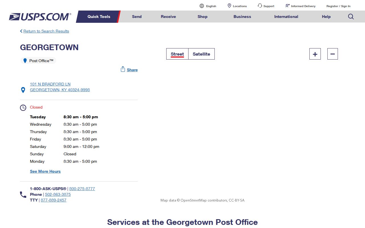 Georgetown ZIP code directory USPS Post Office listing